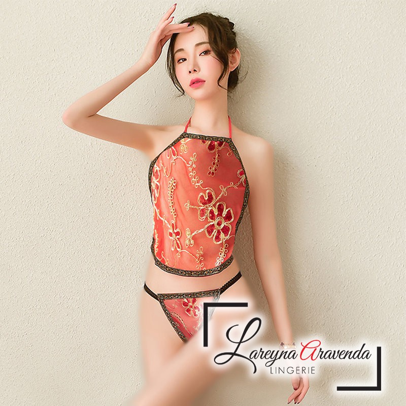 Set Lingerie + G String Seksi Model Orange Apron Dynasty LG334