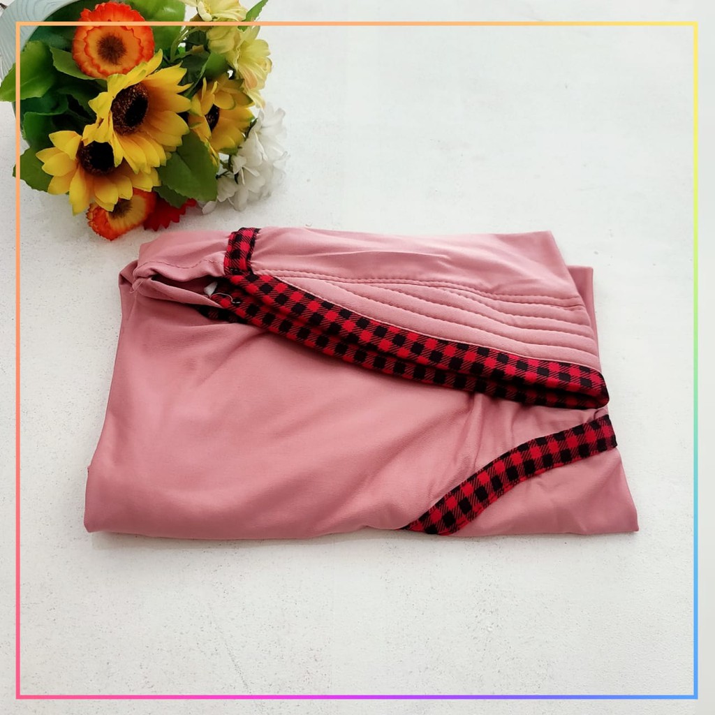Hijab Instan Jersey Serut Kotak List Inayah Bergo Irene Polos-SRT LIST PINK