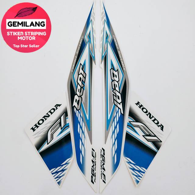 Striping Decal Polet Sticker honda beat fi 2014  putih list biru stiker list body motor standar