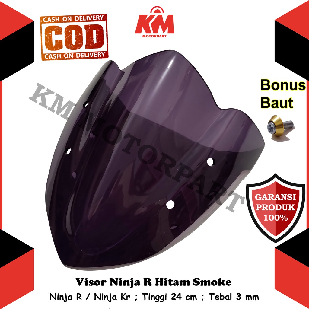 Visor Windshield Kawasaki Ninja R Variasi Hitam Bening Tebal 3 mm Bahan Kaca Mika Akrilik Ninja Kr