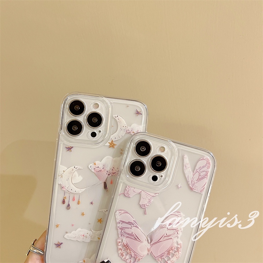 Compatible For iPhone 14 13 12 11 Pro Max XS Max XR X XS 8 7 6s 6 Plus SE 2020 Kompatibel Untuk Fantasi Awan Kupu-Kupu Fleksibel Phone Case Transparan TPU Soft Cover