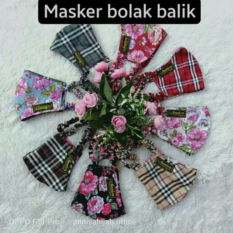 Masker Katun Masker Bolak Balik Masker Hijab Masker Karet Motif Bunga Garis Annisa