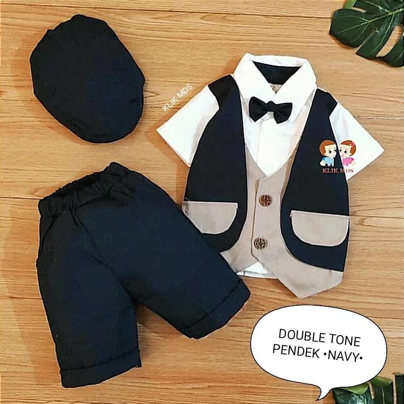 Setelan Anak Laki - Laki Rompi Premium - Baju Bayi Laki - Laki Motif Rompi Jas Double Tone