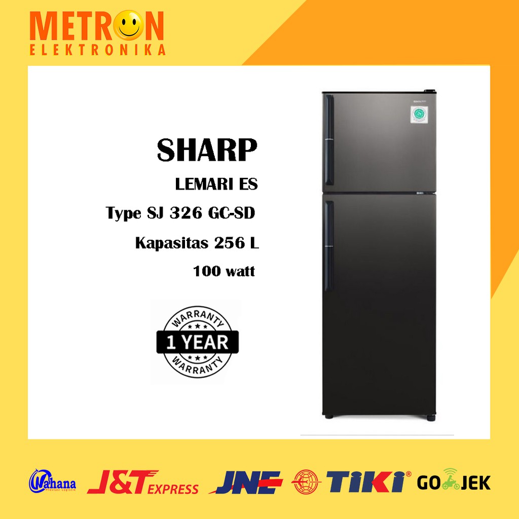 SHARP SJ 326 GC SD / DARK SILVER KULKAS LEMARI ES 2 PINTU 256 LITER / SJ326GCSD