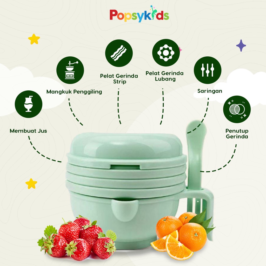 PopsyKids Baby Grinding Bowl MPASI Food Maker Alat Pembuat Makanan MPASI Bayi