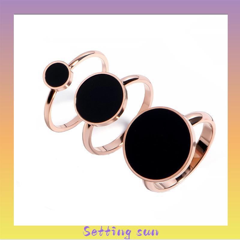 Cincin Titanium Premium Anti Karat Lapis Emas 18K Bentuk Bulat Cincin Wanita Bulat Hitam Anti Hitam TN