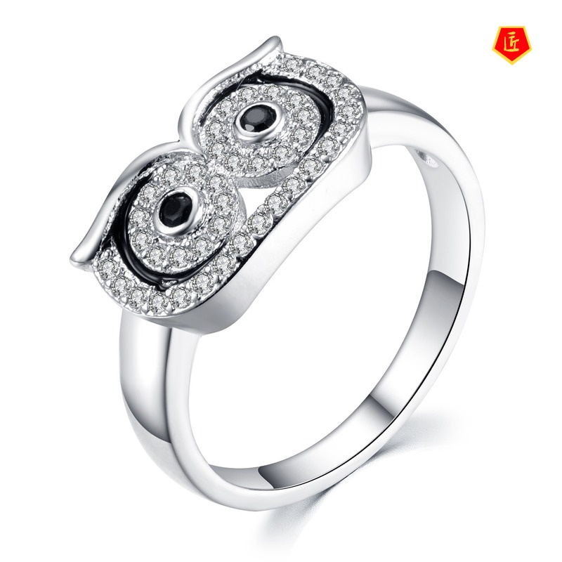 [Ready Stock]Vintage Silver Diamond Cute Creative Owl Ring