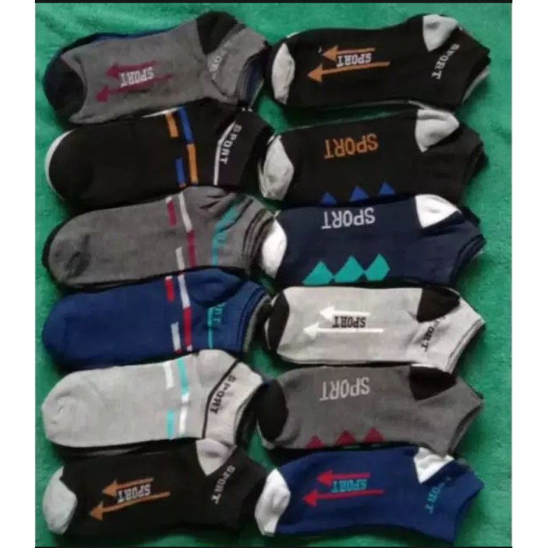 ( RANDOM ) 12 PASANG KAOS KAKI MK SPORT MOTIF SIMPLE /KAOS KAKI OLAHRAGA DEWASA UNISEX