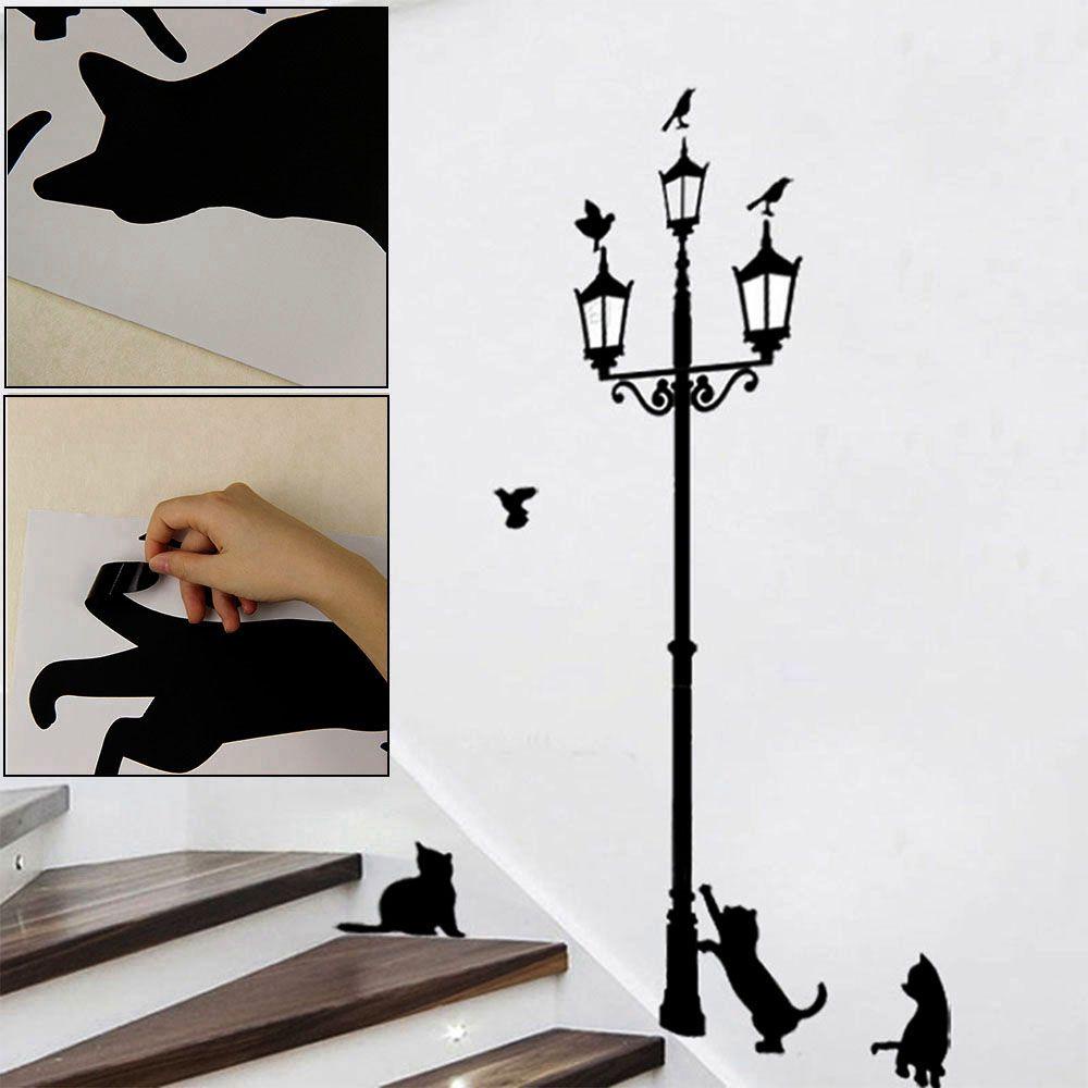 Solighter 1set/Pack Cat Play Kupu Lampu Jalan Kartun Dekorasi Dapur Removable Decoration