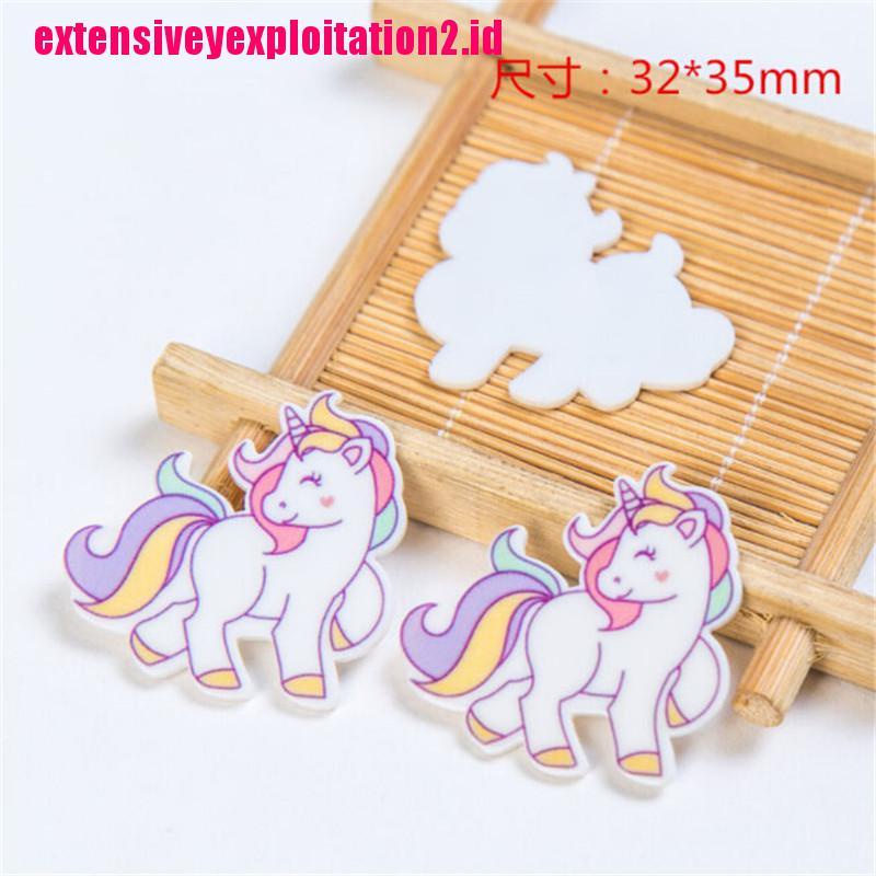 &lt; E2id &amp; &gt; 5pcs / Set Hiasan Bentuk Unicorn Bahan Resin Cabochon Untuk Dekorasi Casing Handphone DIY