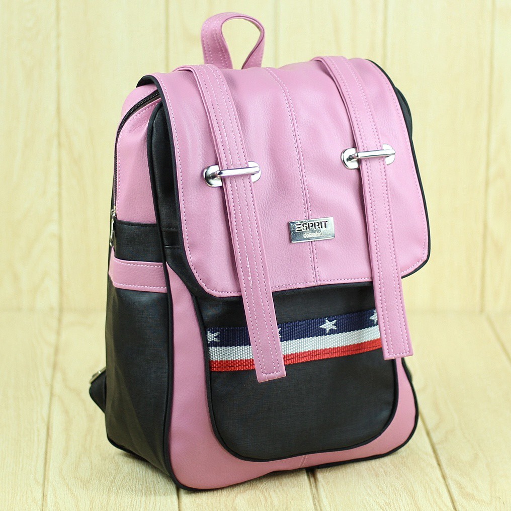 Tas Punggung Cewek Espirit Tancepan Pink Back Pack Wanita Remaja Keren Bahan Kulit Sintetis Tebal