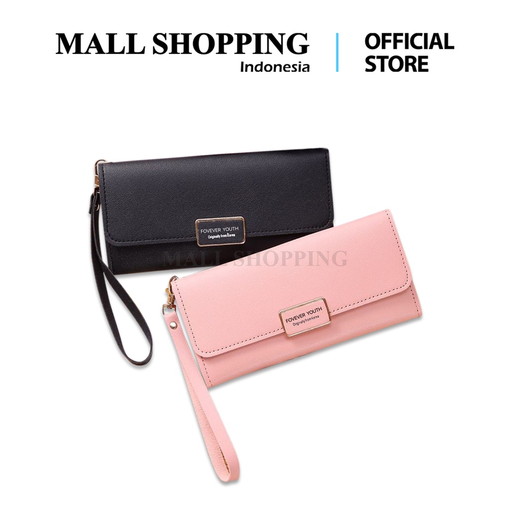 (COD) Dompet Lipat Panjang Dompet Wanita Plus Tali Dompet Kulit MALLSHOPPING