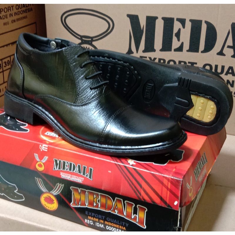 SEPATU KULIT MOTIF KAYU PDH PRIA SEMI BOOTS POLRI/TNI/SECURITY/KERJA/DINAS/KANTOR