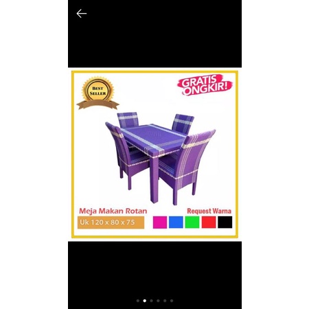 Meja Makan Rotan Sintetis 4 Kursi Fullset Kaca dan Busa Termurah Cirebon Tegal Banjar Majalengka