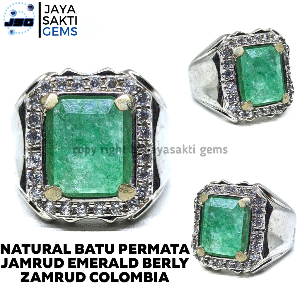 Natural Batu Permata Emerald Berly Zamrud Colombia Octagon Ring Alpaka EBZC03