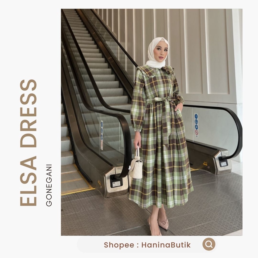 (𝗦𝗜𝗔𝗣 𝗞𝗜𝗥𝗜𝗠) ELSA DRESS MATCHA by GONEGANI | DRESS FLANNEL PREMIUM | DRESS RAYA LEBARAN DRESS WANITA