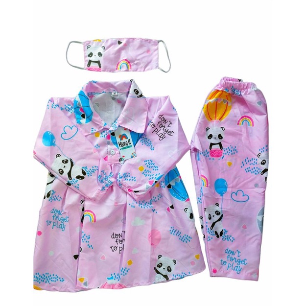 one set - setelan anak plus masker 2-5 tahun/setcel anak/baju anak perempuan-Panda ping