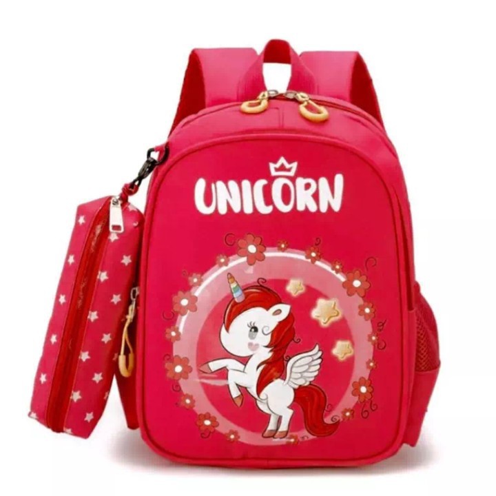 Tas Sekolah Anak Anak perempuan Tk Sd Ransel Anak Princes Unicorn 2 in 1 ada Tempat pensil