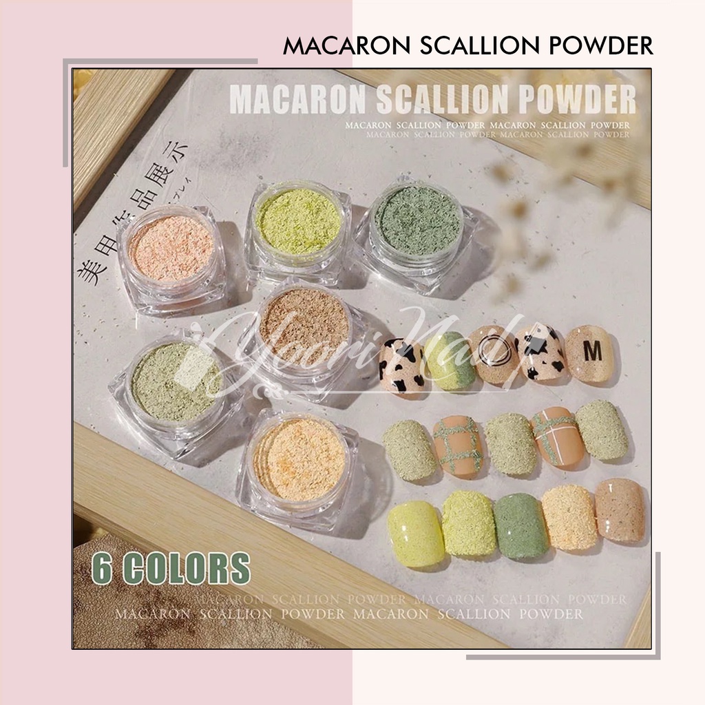 Macaron scallion powder set 6 warna maccaron serbuk dekorasi nail art