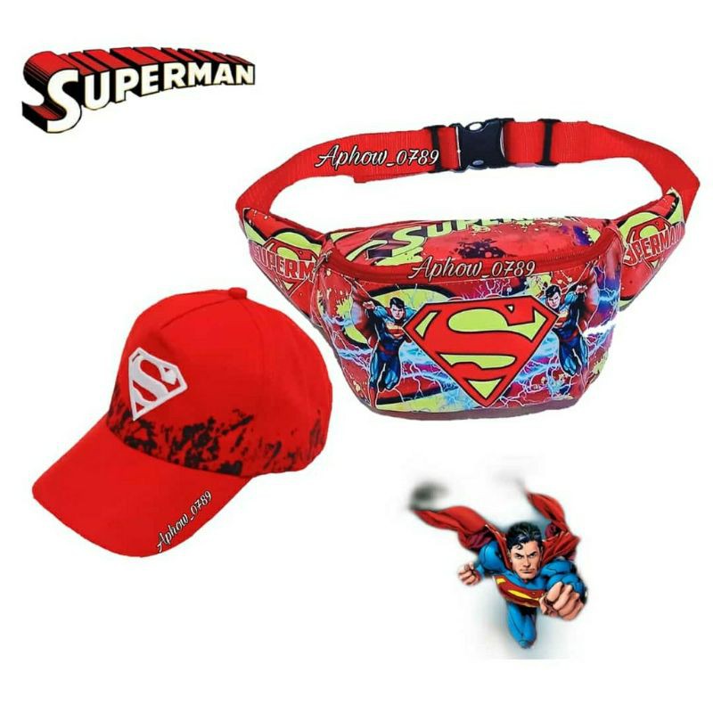 PAKET TERMURAH WAISTBAG+TOPI ANAK KARAKTER SUPERMEN SEPAKET EDITION KEREN -NSTORE_15