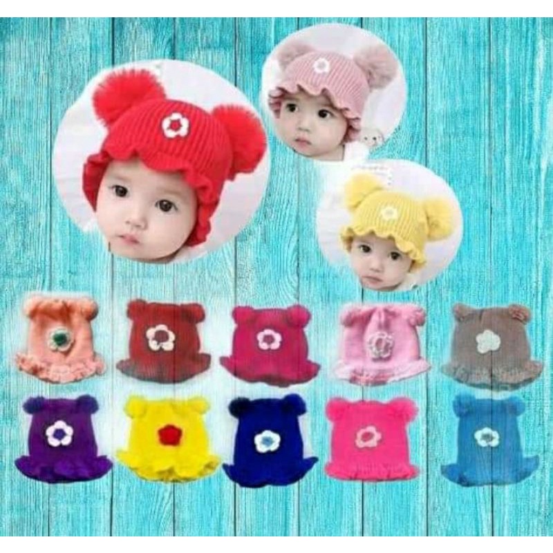 KUPLUK POM-POM BUNGA BAYI 1 BLN - 2  THN FREE BORDIR NAMA