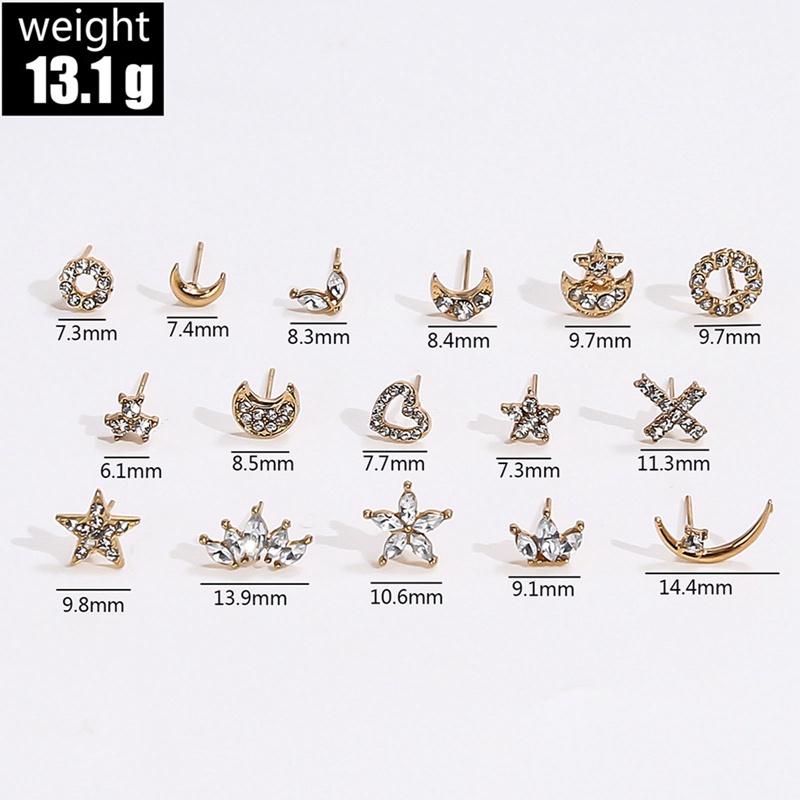 Anting Stud Desain Bulan Bintang Silang Untuk Wanita