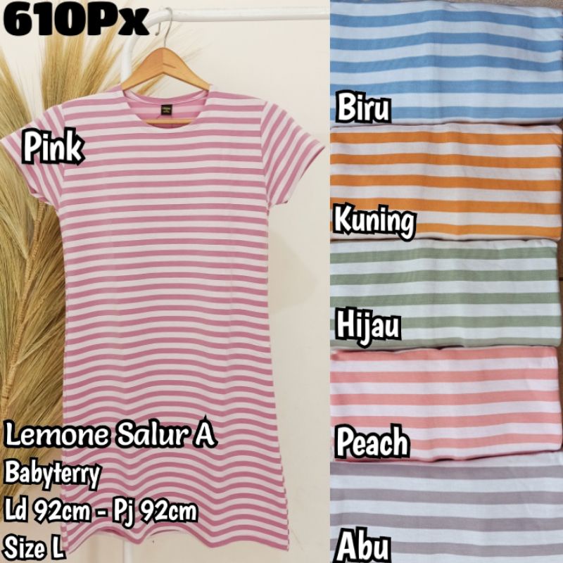 Dress Lemone Salur Babyterry Size L / Daster Midi Kaos