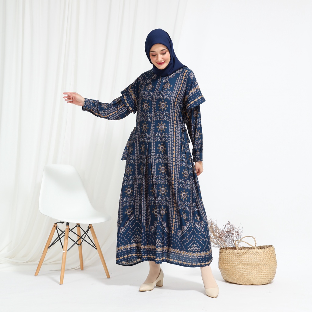Lalucuku Sabrina Navy Dress Baju Wanita Gamis Homey Bahan Catton Rayon