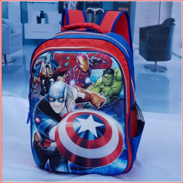 TAS ANAK BERKUALITAS Tas Anak Sekolah Baru - Ransel SD 2 KANTUNG Avengers 6D Timbul IMPORT