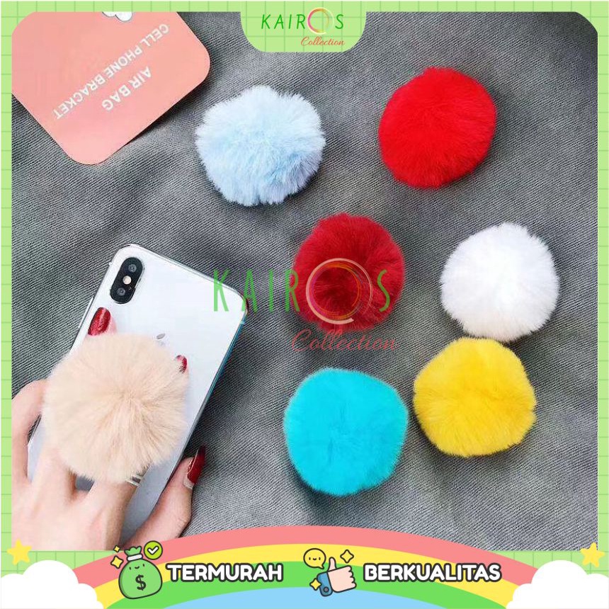 Pop Socket HP Handphone Motif Bulu Pom Pom Halus