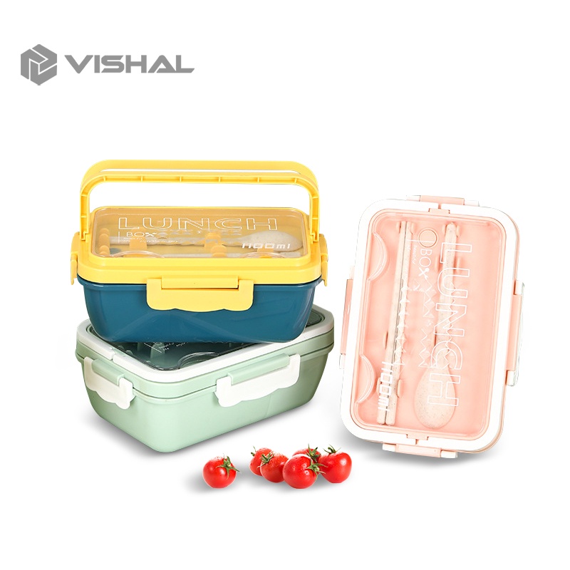 VISHAL Kotak Makan Siang Bahan Jerami Pegangan   Cutlery Set Jerami Gandum Kotak Bekal Makan BPA Free VS-95