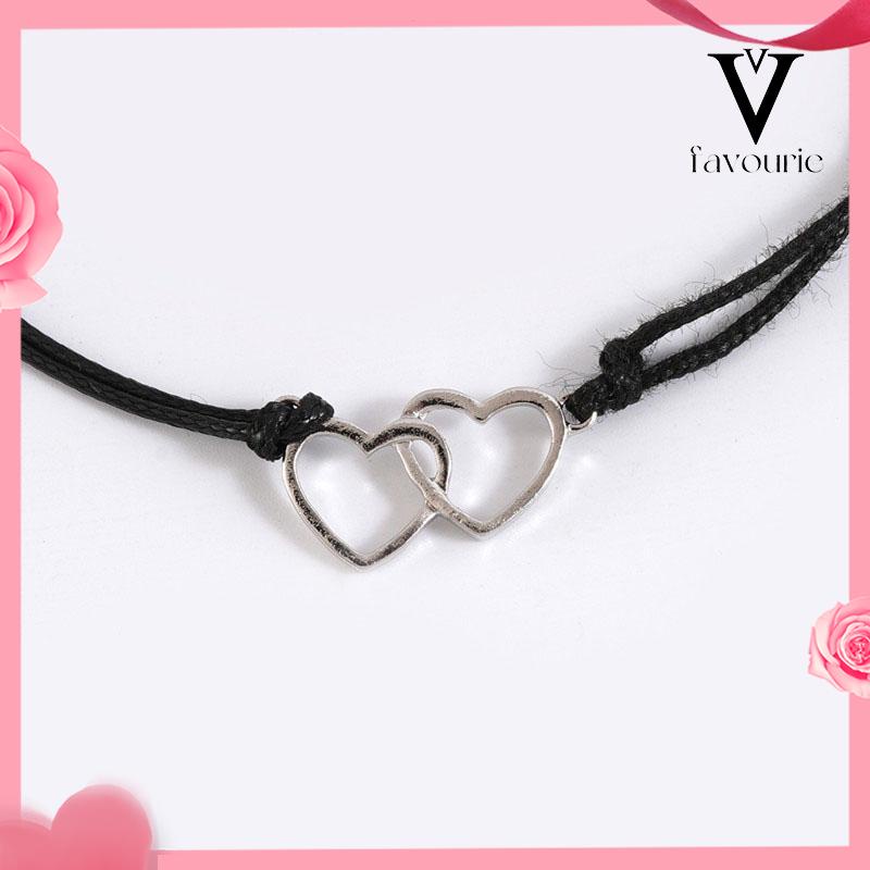 [COD]1 Pasang Double Heart Wax Woven Love Bracelet-FA