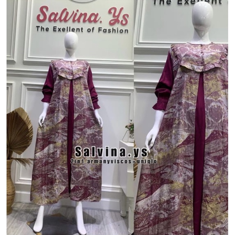 GAMIS RAYON ARMANY VISCOSE PREMIUM SALVINA YS 2IN1 ROMPI MOTIF ORIGINAL 10000%