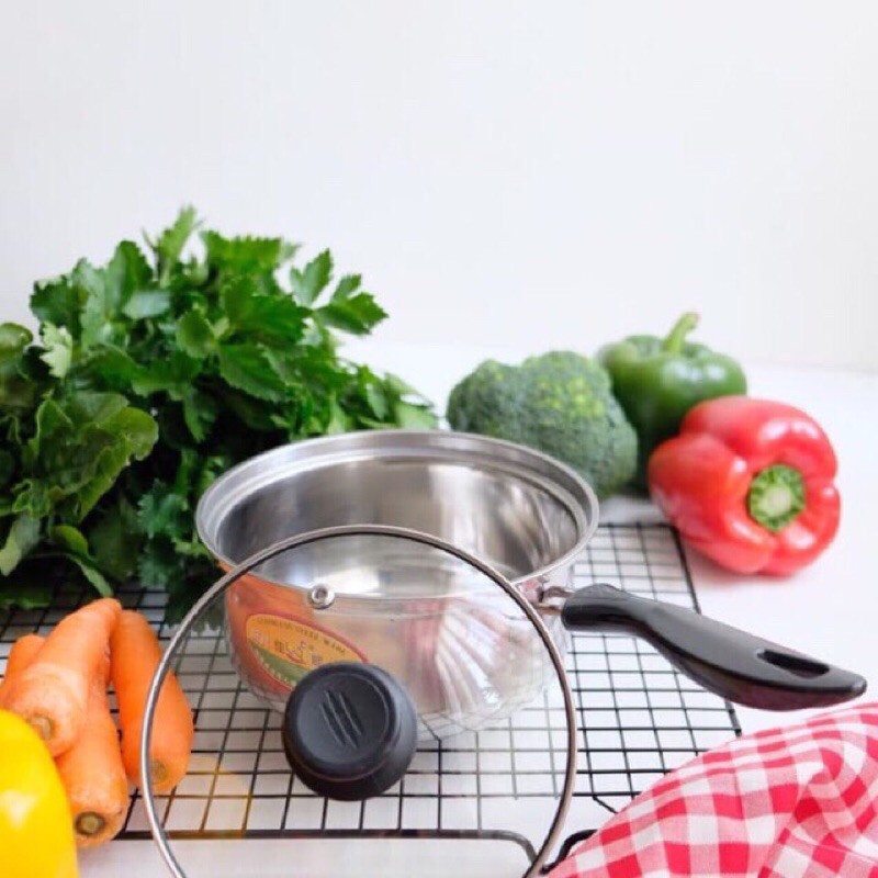 Set Panci Susu Kecil Merebus Air Masak Mie Sauce Pan Stainless Steel dengan Tutup Kaca Milk Pot