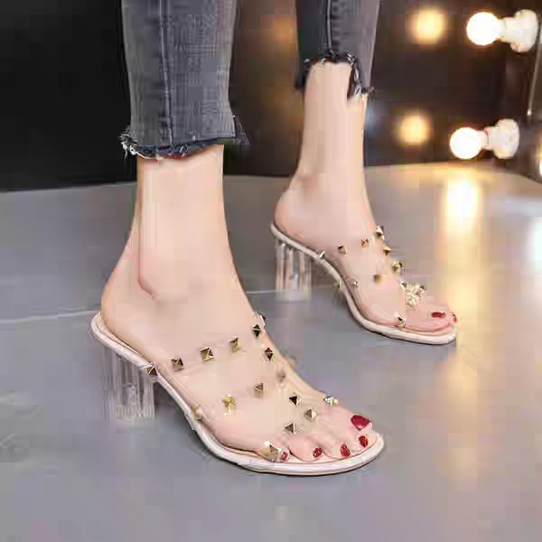 SANDAL WANITA HEELS PIRAMID HAK KACA