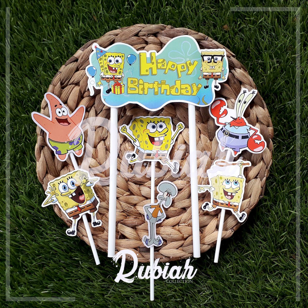 Custom Nama/ Foto / Toppercake Karakter Spongebob / Hiasan Kue / Cake Topper