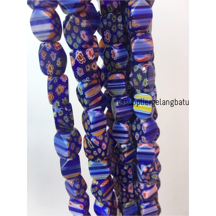 Batu Italy motif biru Italian Semi Stone Beads blue 16 x 10mm Lux bahan aksesoris gelang kalung akik