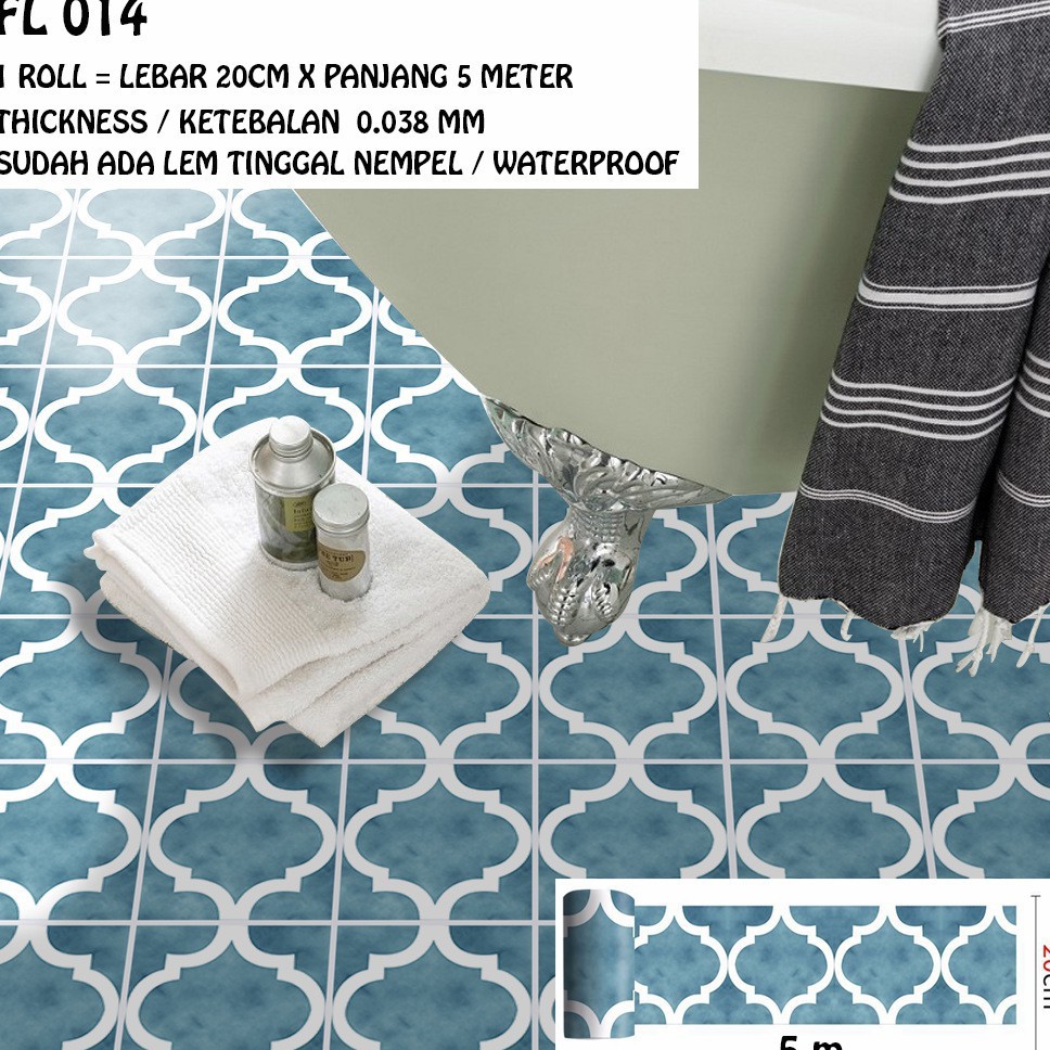 WALLPAPER FLOORING [GD] PVC FL 014 STICKER LANTAI STIKER DAPUR BIRU