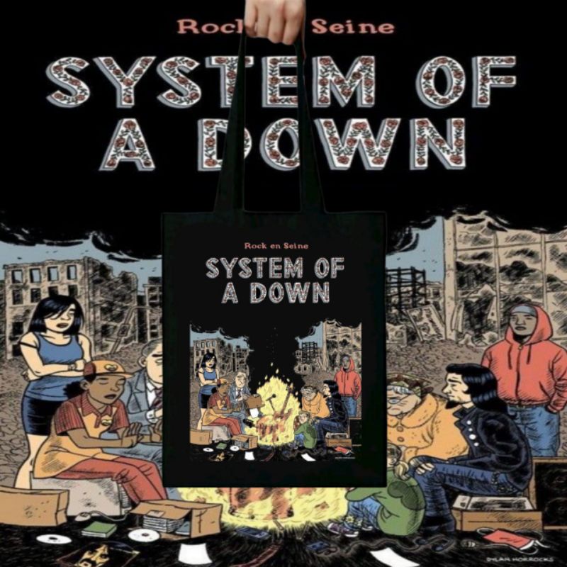 TOTE BAG  BAND SYSTEM OF A DOWN Totebag Band metal distro kanvas katun Resleting tas jinjing sling b