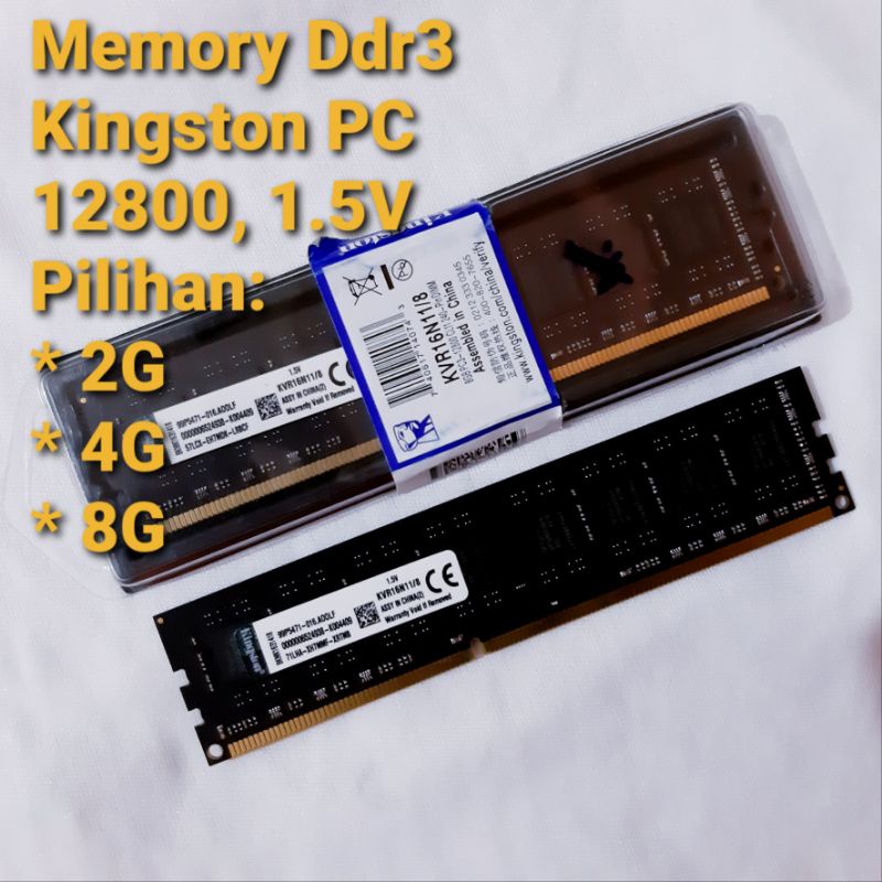 KINGSTON LONGDIMM DDR3 2GB PC 12800/1600 MHz 1.5V - KINGSTON LONGDIMM DDR3 4GB PC 12800/1600 MHz 1.5V - KINGSTON LONGDIMM DDR3 8GB PC 12800/1600 MHz 1.5V - MEMORY PC DDR3 2GB 4GB 8GB KINGSTON