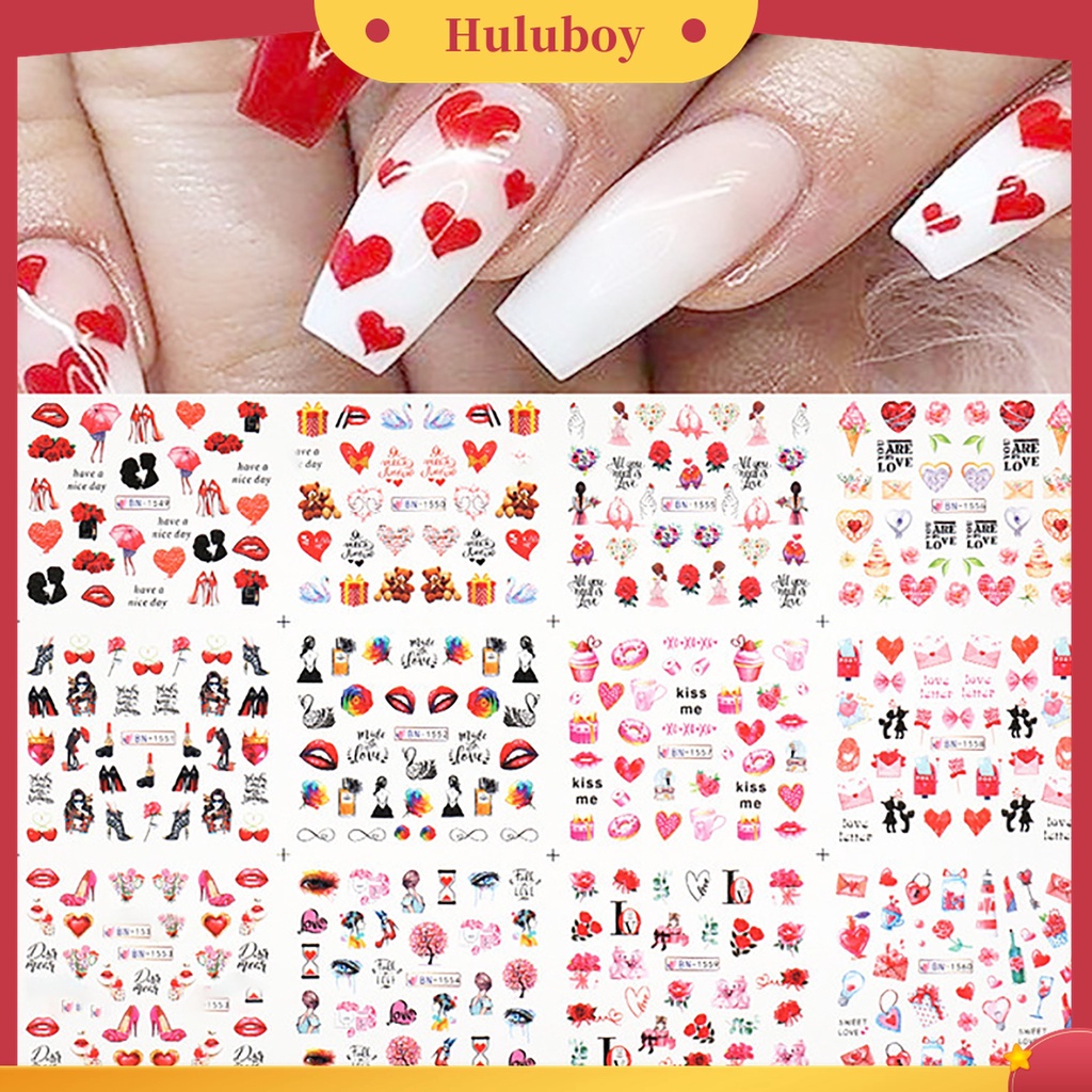 Huluboy Huluboy♡ 1 Lembar Stiker Kuku Motif Hati Untuk Salon Kecantikan