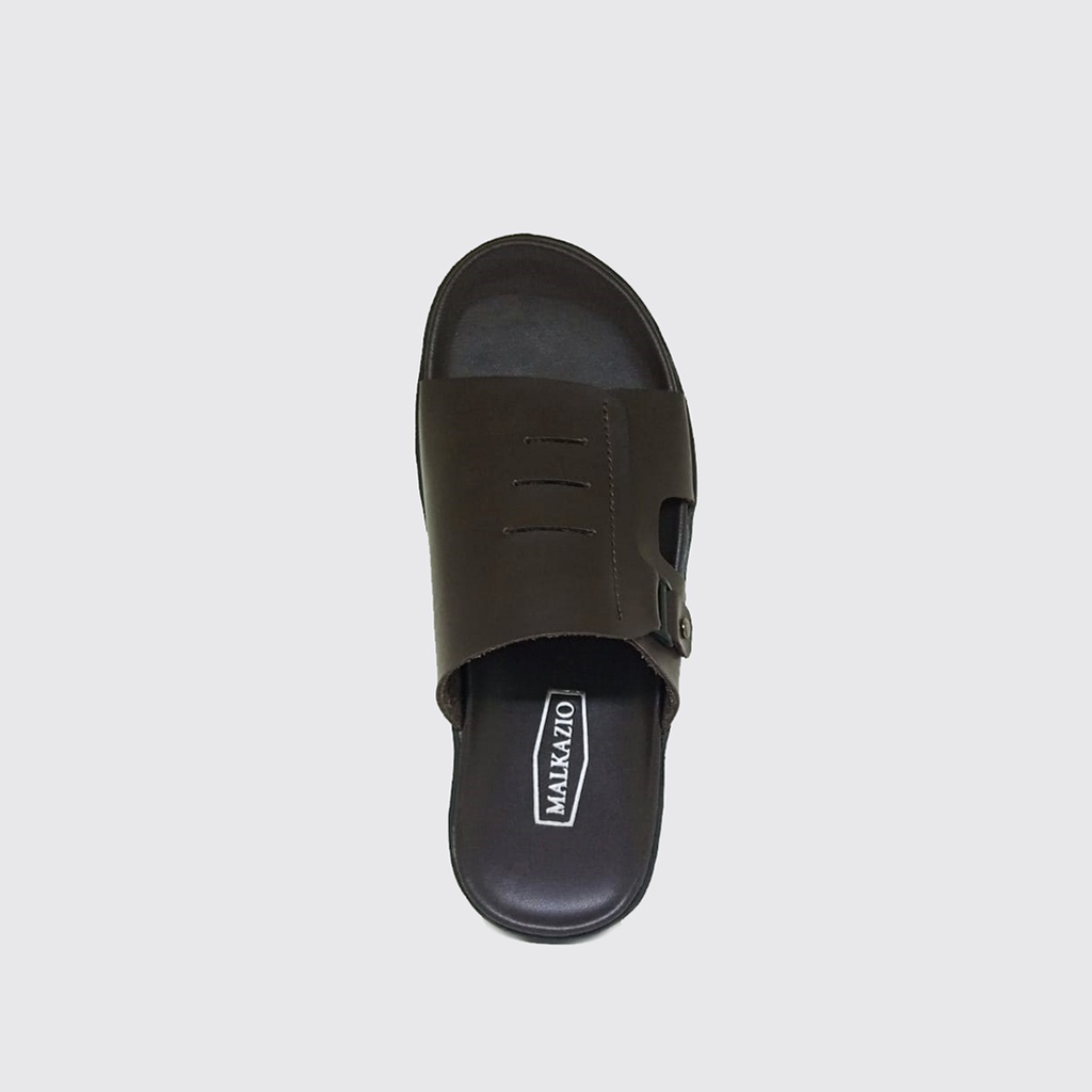 Kulit Asli - Sandal Slide Pria Selop Dark Brown