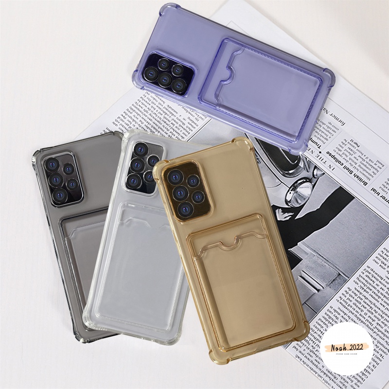 Simple Case Oppo A55 A54 A74 A95 A16 A16s A15 A15s A35 A76 A96 A9 A5 2020 A3s A5s A7 A12 A12e A11K Reno 7 6 Tempat Kartu Slot Dompet Fashion Warna Solid Transparan Soft TPU Case