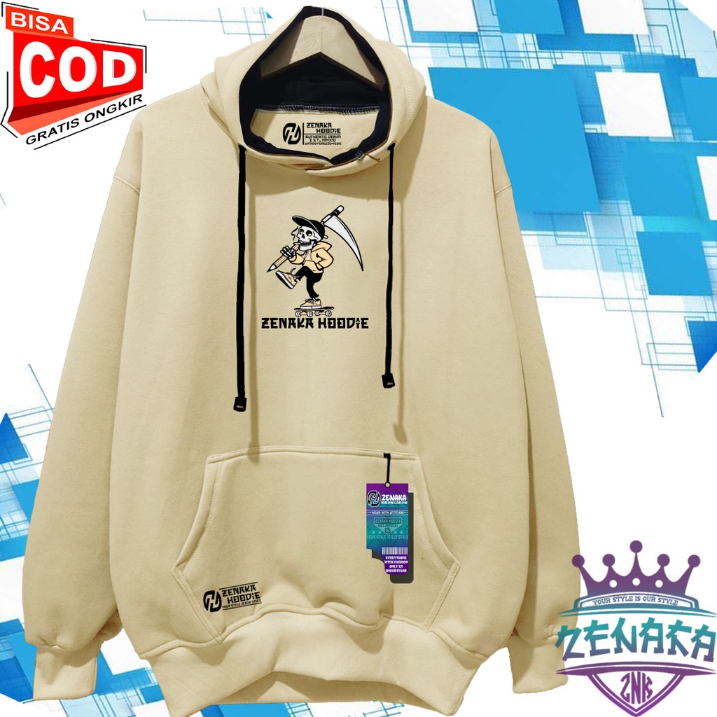 Switter cowok terbaru 2022 warna cream sablon skull skate Hoodie pria distro keren 2022 ori tebal Sweater pria bahan tebal dan lembut Jaket cewek terbaru 2022 kekinian viral Zenaka Hoodie wanita korean style tebal Suiter cwok distro 2022 murah