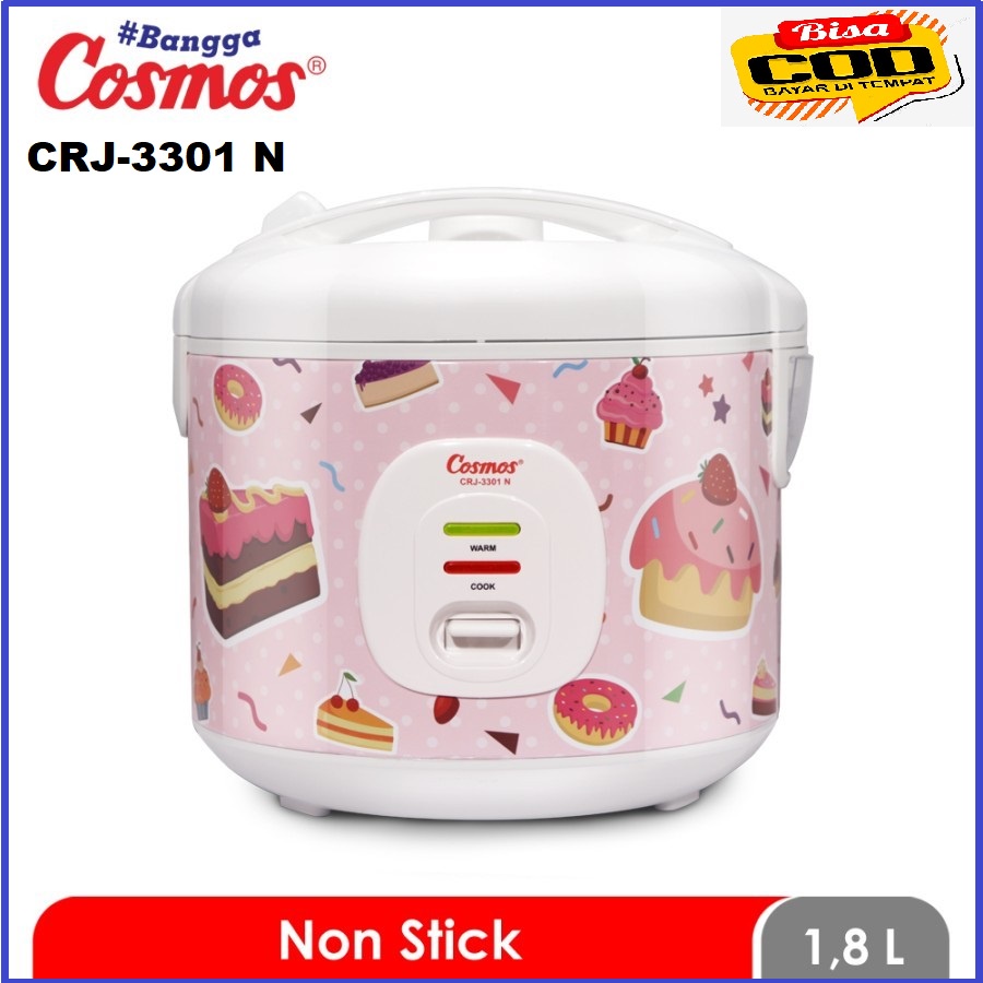 Cosmos CRJ-3301 N - Rice Cooker 1.8 L-2IN1 memasak dan menghangatkan