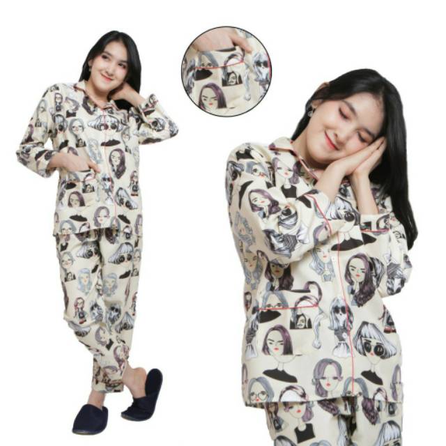 Baju Tidur Piyama Wanita/Cewek Dewasa Pajamas Motif Retro CP/PP/HP/DST