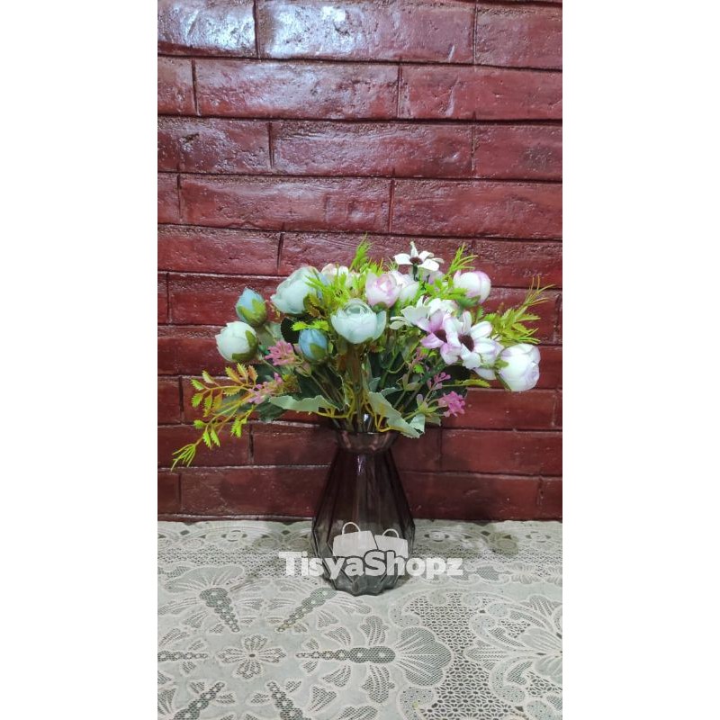 Bunga Hias Pearl Buds 5 Cabang / Bunga Artificial Rose / Bunga Plastik-5