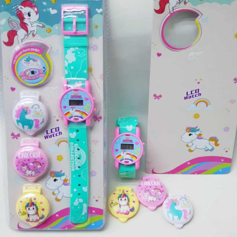 Jam Tangan Anak 2 cewek motif unicorn /lol lampu