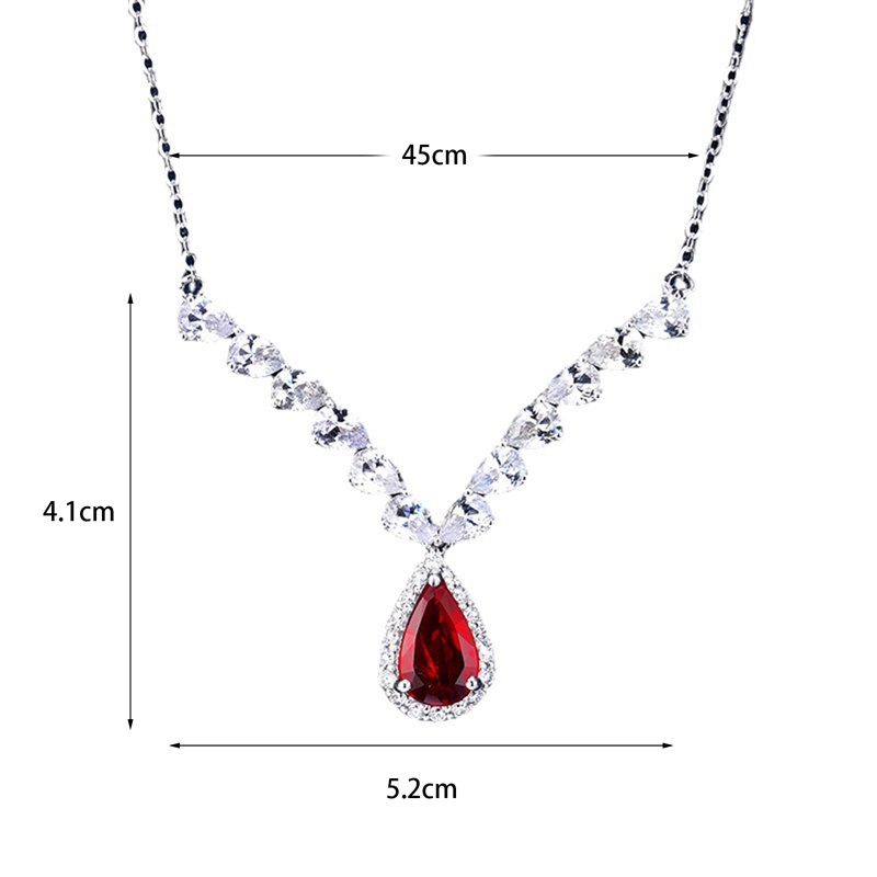 Kalung Rantai Liontin Sayap Malaikat Hias Cubic Zirconia Warna Merah Untuk Wanita