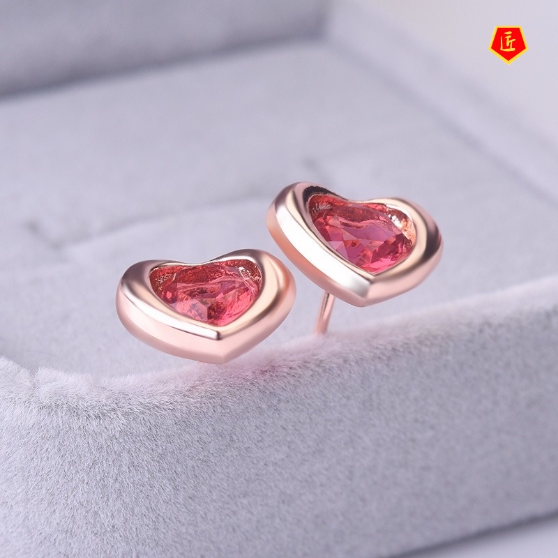 [Ready Stock]New Classic Heart-Shaped Ear Studs 18K Rose Gold